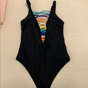 Black one piece with rainbow details